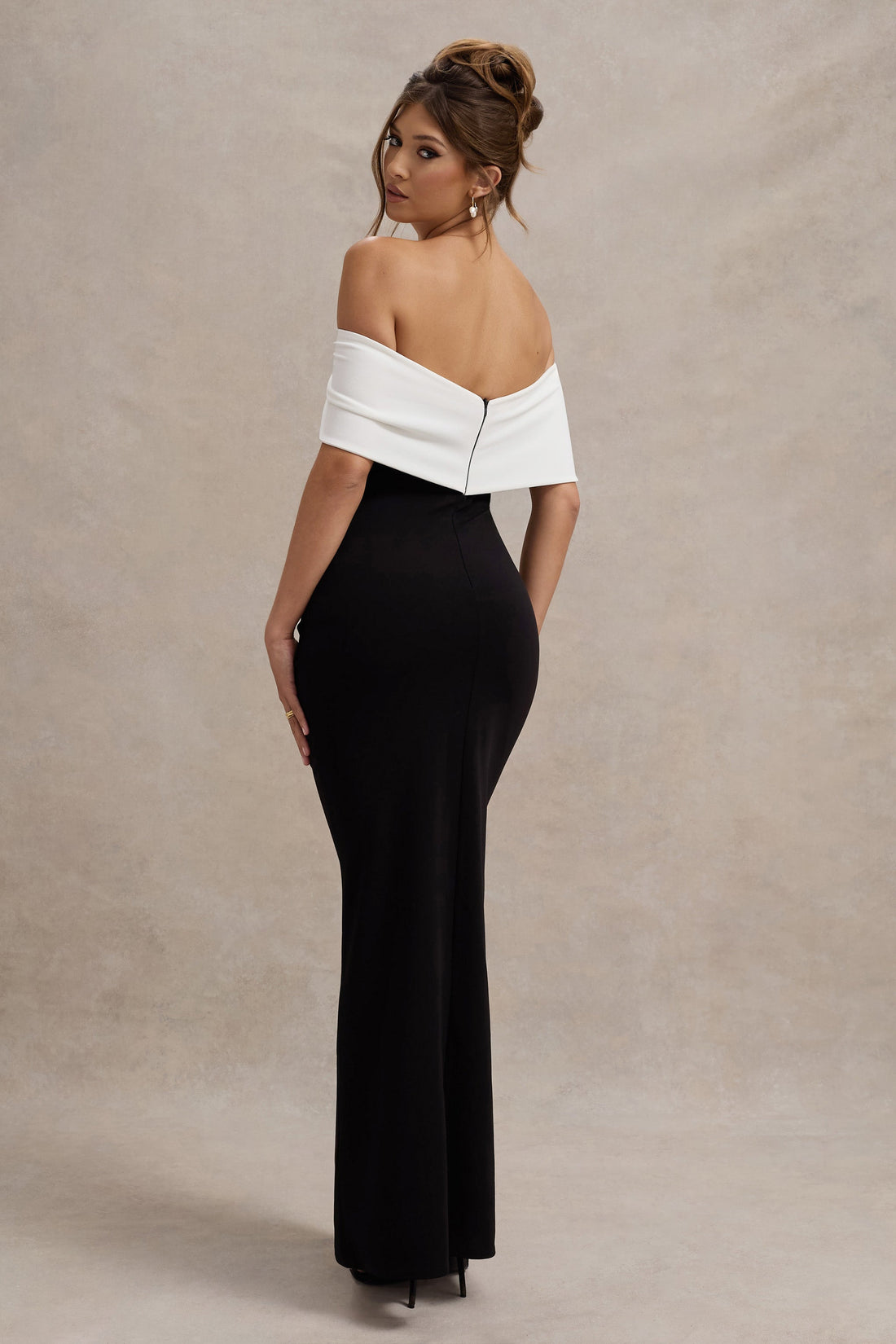 Luna Bardot Bow Thigh Split Maxi Dress