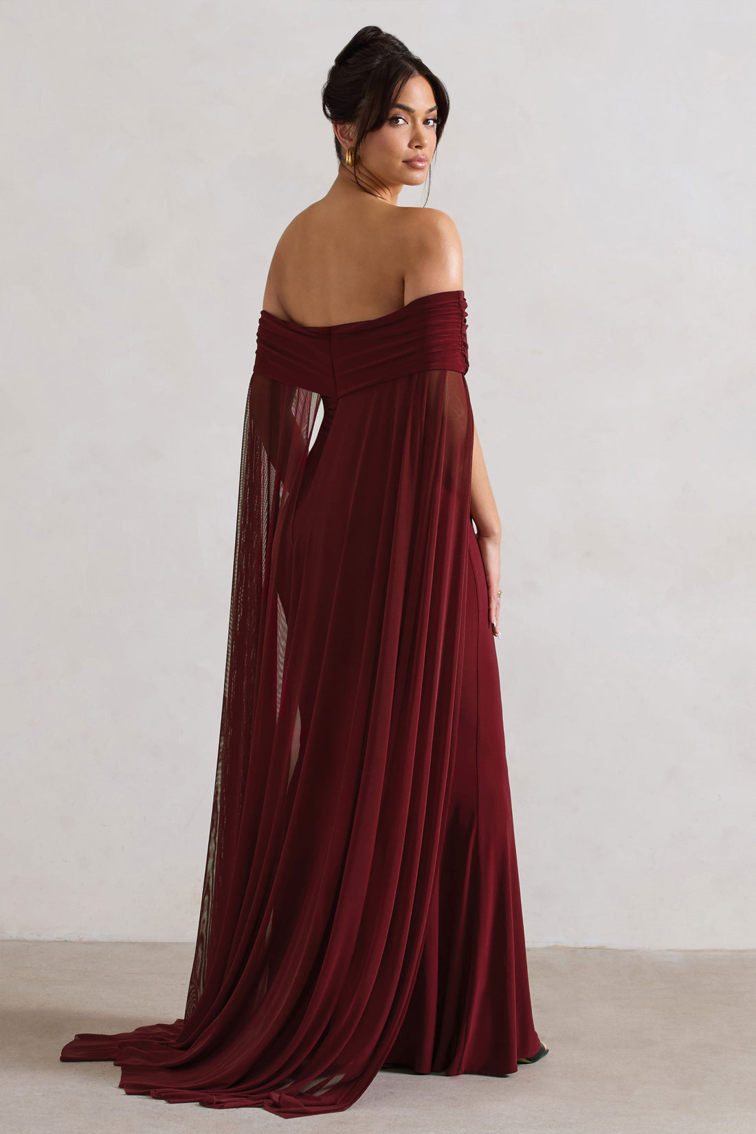 Aurelia Bardot Chiffon Cape Maxi Dress
