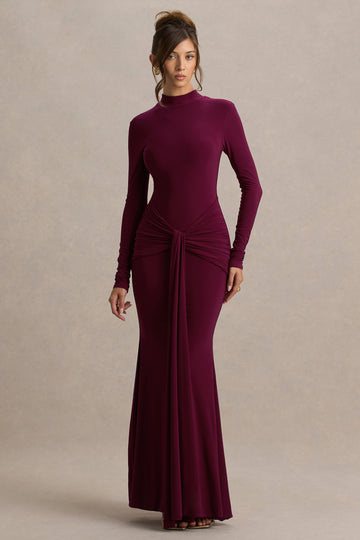 Vianne High Neck Long Sleeve Knot Maxi Dress