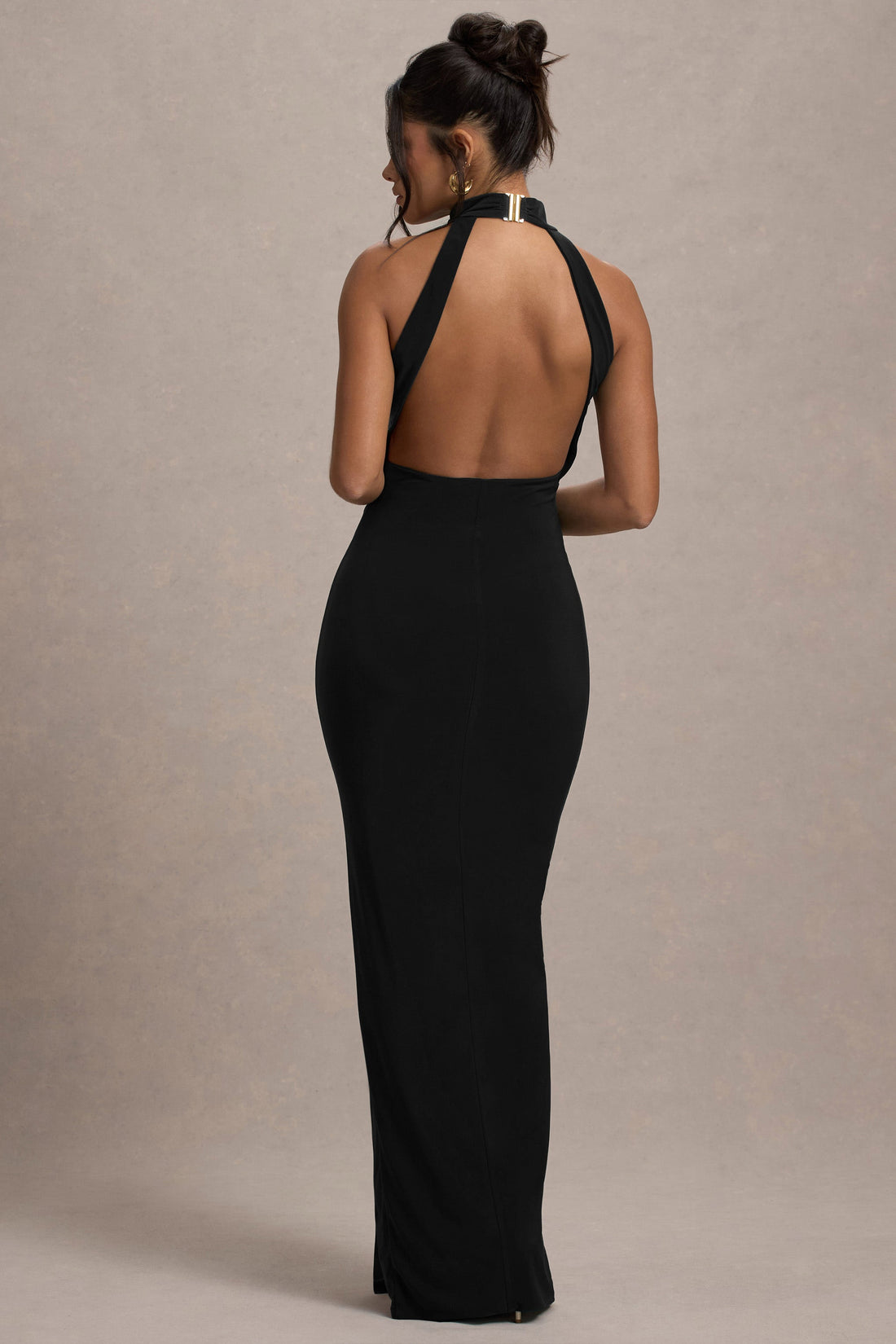 Naya Black High Neck Twisted Drape Maxi Dress