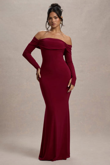 Sienna Berry Bardot Long Sleeve Maxi Dress