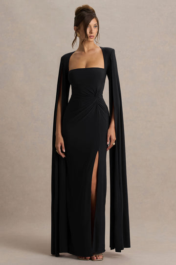 Alina Square Neck Twisted Cape Sleeve Maxi Dress