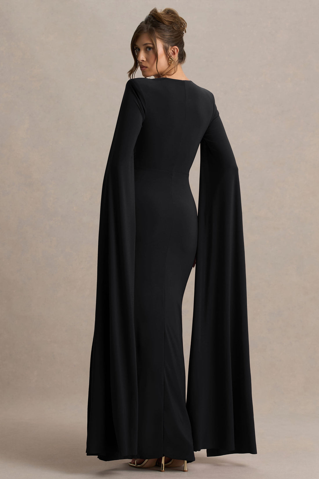 Alina Square Neck Twisted Cape Sleeve Maxi Dress