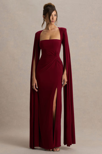 Marina Square Neck Twisted Cape Sleeve Maxi Dress