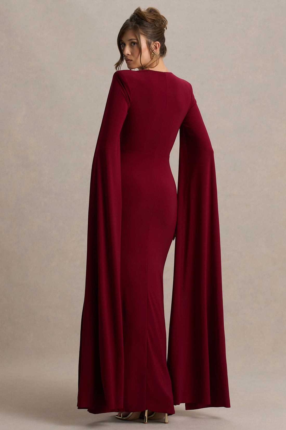 Marina Square Neck Twisted Cape Sleeve Maxi Dress