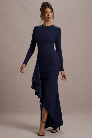 Selene Long Sleeve Ruffle Split Maxi Dress