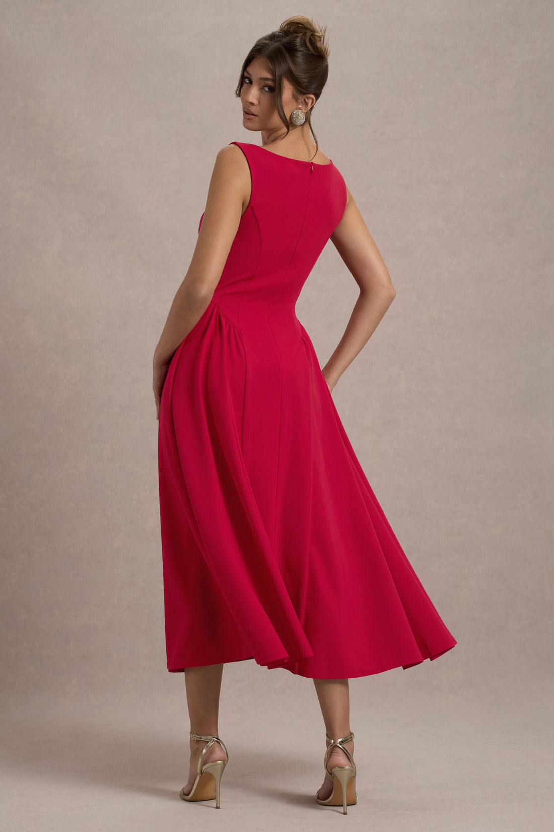 Elodie Boat Neck Volume Hem Midi Dress